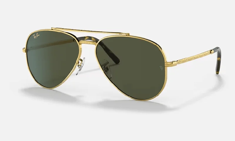 Ray Ban New Aviator Sunglasses Legend Gold with Green Lenses